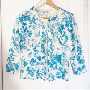 Garnet Hill Merino Cardigan Bird & Botanical Print